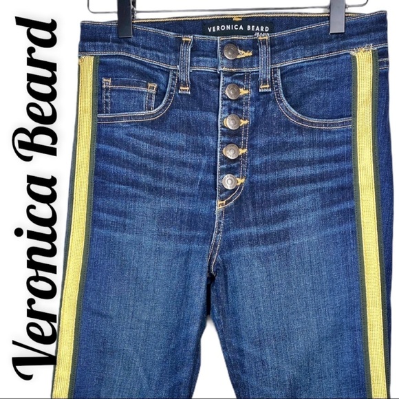 VERONICA BEARD Carolyn 10โ Baby Boot Metallic Gold Stripe Jeans, Size 25 - Picture 3 of 15